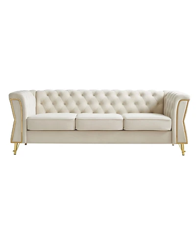 Streamdale Furniture Modern Tufted Velvet Sofa 87.4 inch for Living Room Beige Color
