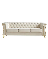 Streamdale Furniture Modern Tufted Velvet Sofa 87.4 inch for Living Room Beige Color