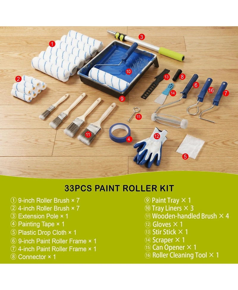 Xdovet Paint Roller Kit Extension Pole Brushes Tape Drop Cloth