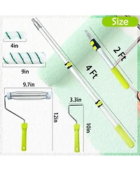 Xdovet Paint Roller Kit Extension Pole 28 Set 2-4 Feet 4"9" Brushes Latex Oil Stains
