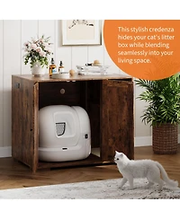 homfan Cat Litter Box Enclosure – Cabinet Fits Self-Cleaning Models 3 and 4, Dog-Proof Adjustable Shelf, Built-In Outlet Collector
