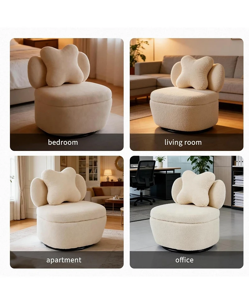 homfan 360degree(s) Rotating Accent Chair Set of 4,Teddy Velvet Armchair, Heart Back Upholstered Sofa with Hidden Storage, for Living Room Bedroom