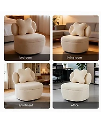 homfan 360degree(s) Rotating Accent Chair Set of 4,Teddy Velvet Armchair, Heart Back Upholstered Sofa with Hidden Storage, for Living Room Bedroom