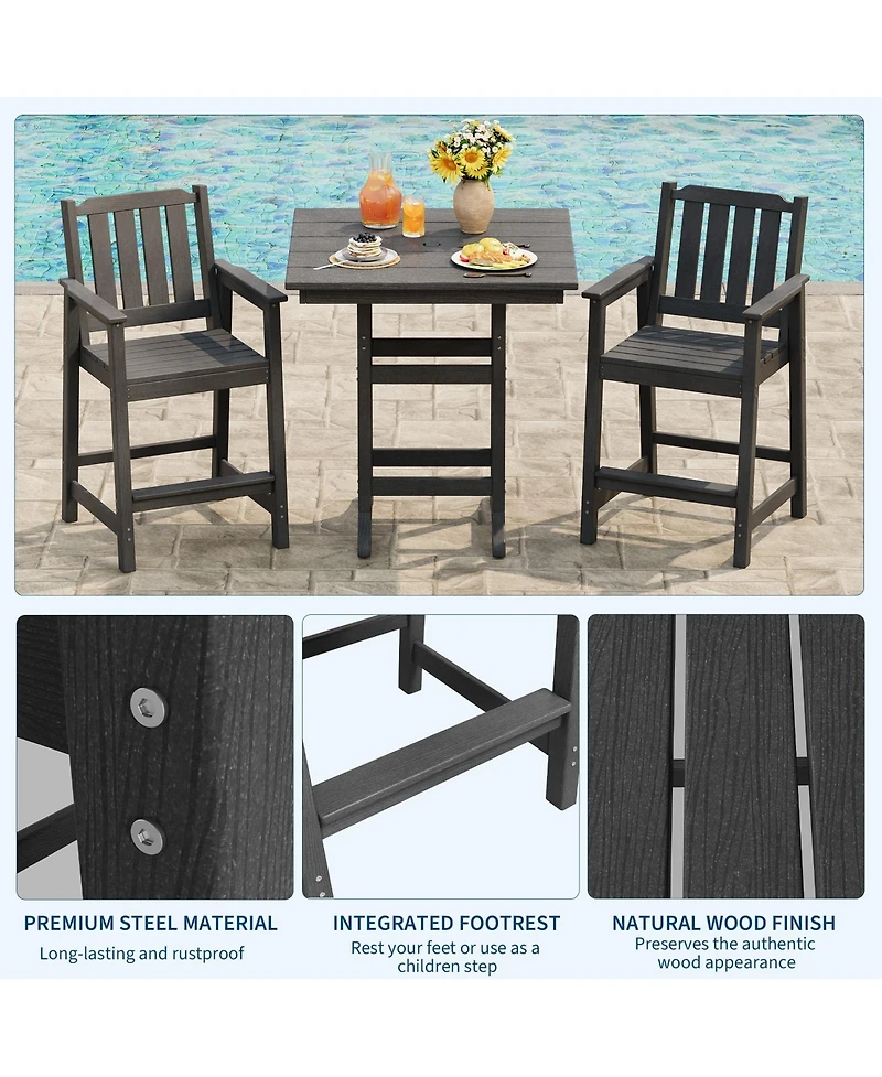 homfan 5-Piece Outdoor Dining Set – Square Table with Umbrella Hole and 4 Armrest Chairs, All-Weather Hdpe Furniture for Backyard, Deck and Patio