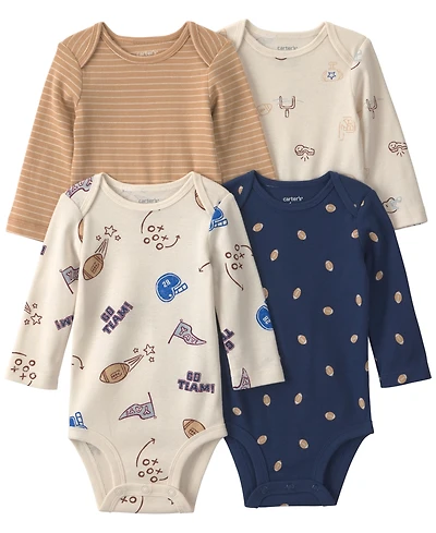 Carter's Baby Boys' Football Round Neck Bodysuits, 4-Pack