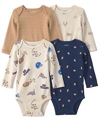 Carter's Baby Boys' Football Round Neck Bodysuits, 4-Pack