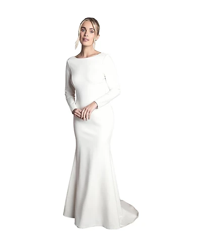 Coast Women's Slash Neck Long-Sleeve Puddle Wedding Dress