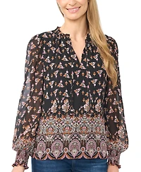 CeCe Women's V-Neck Keyhole-Tie Ruffle Long-Sleeve Blouse