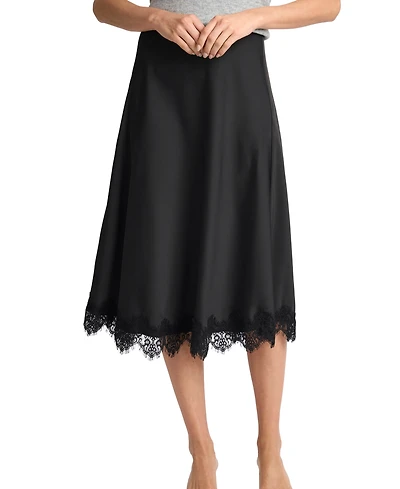 CeCe Women's Satin Lace Trim A-Line Midi Skirt
