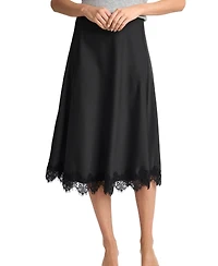 CeCe Women's Satin Lace Trim A-Line Midi Skirt
