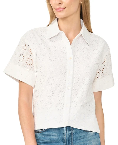 CeCe Women's Collared Button-Front Short-Sleeve Shirt