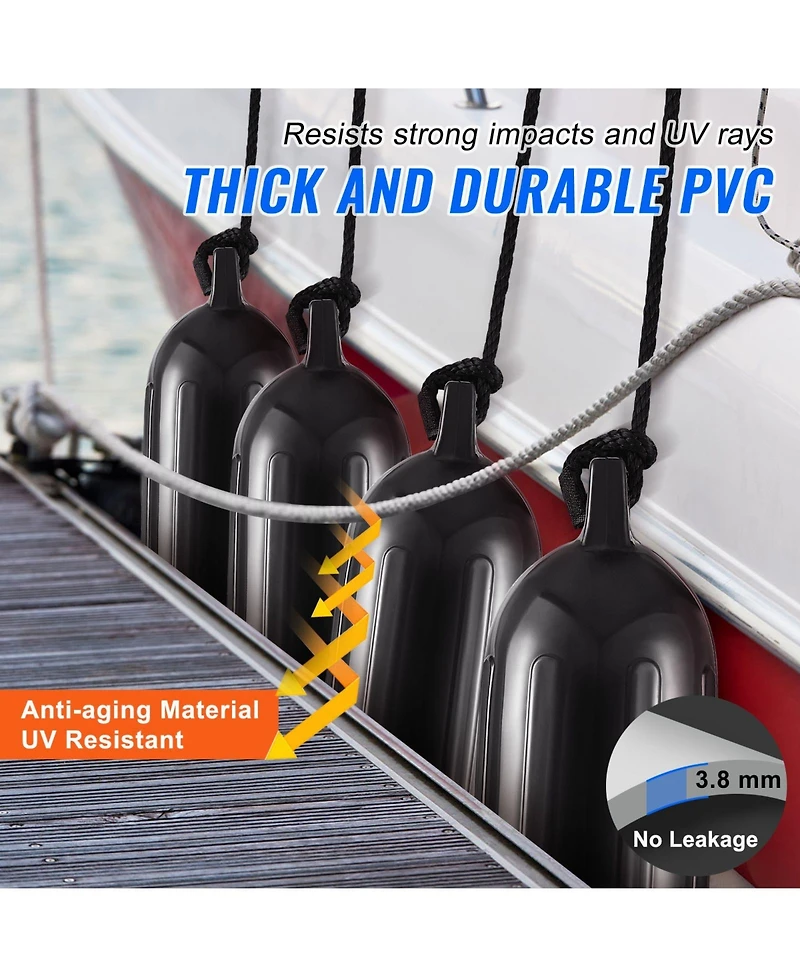 Mountaintop Boat Fenders, Inflatable Ribbed Docking Bumper, Center Holes, Air Pump, 4 Needles, 4 Ropes and Storage Bag for Marine Boats