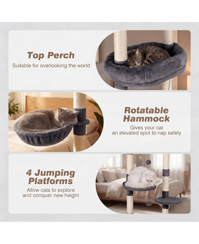 Hongge Six-Tier Floor to Ceiling Cat Tree with Rotatable Plush Bed