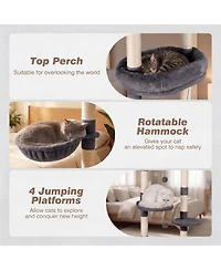 Hongge Six-Tier Floor to Ceiling Cat Tree with Rotatable Plush Bed