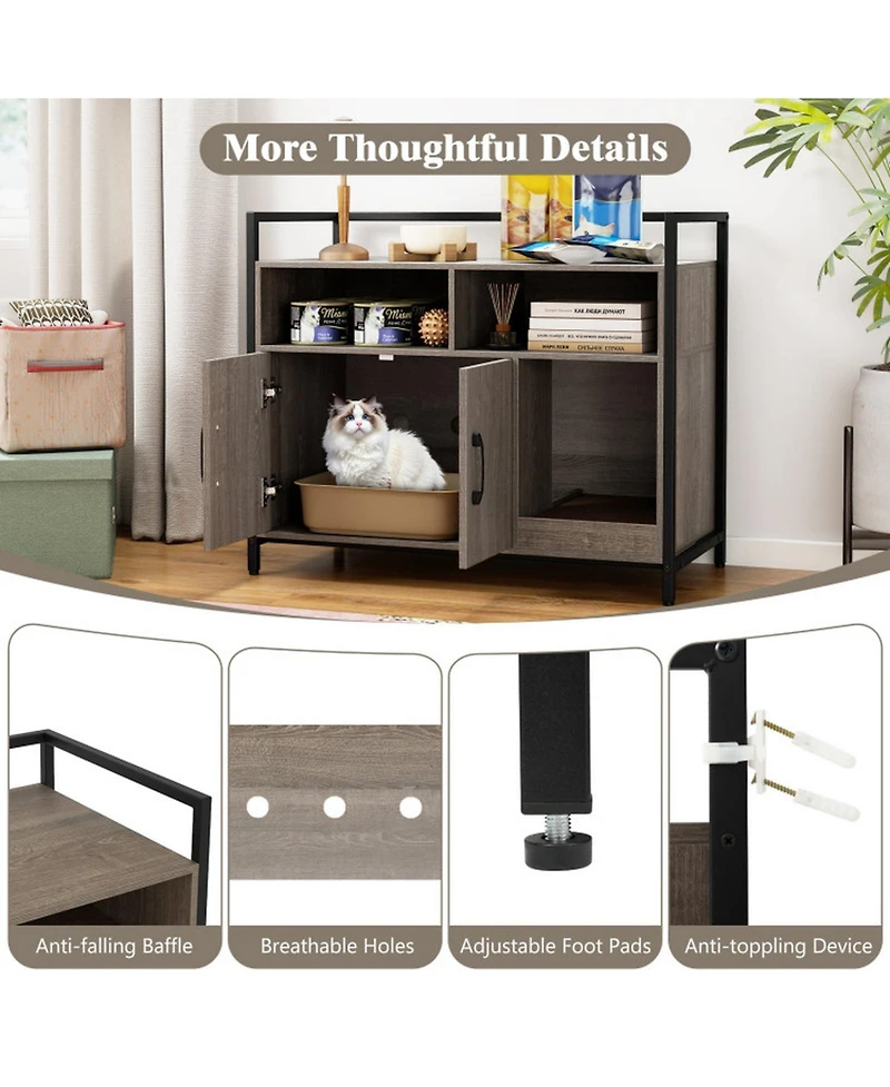 Hongge Hidden Cat Washroom with Double-Door Cabinet Guardrailed Tabletop and Scratch Board