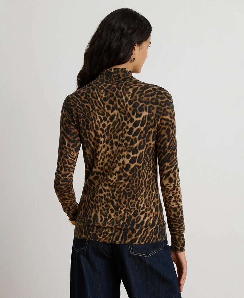 Lauren Ralph Women's Ocelot Print Long-Sleeve Mock Neck Top