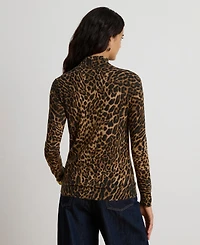 Lauren Ralph Women's Ocelot Print Long-Sleeve Mock Neck Top