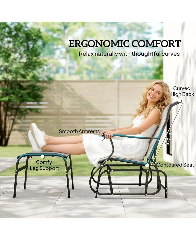 Outsunny Outdoor Glider with Ottoman, High Back Patio Glider Set