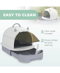 Ruie Covered Cat Litter Box with Translucent Flap Door and Dual Deodorizing Bags