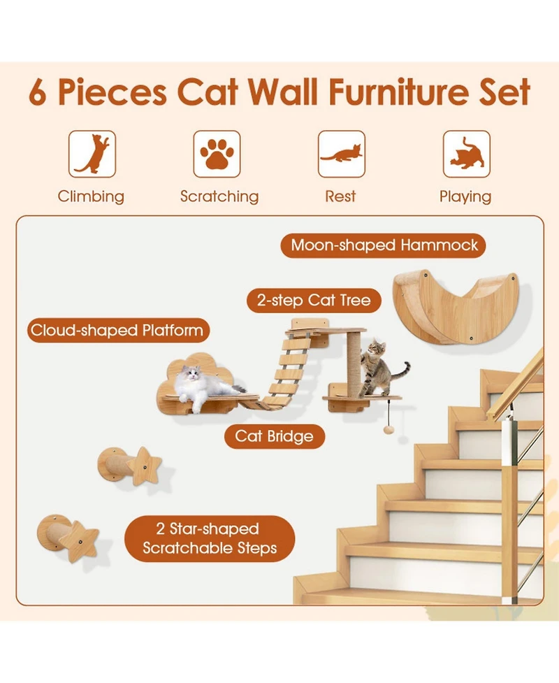 Hongge Wall-Mounted Cat Shelf Set with Suspended Cat Hammock