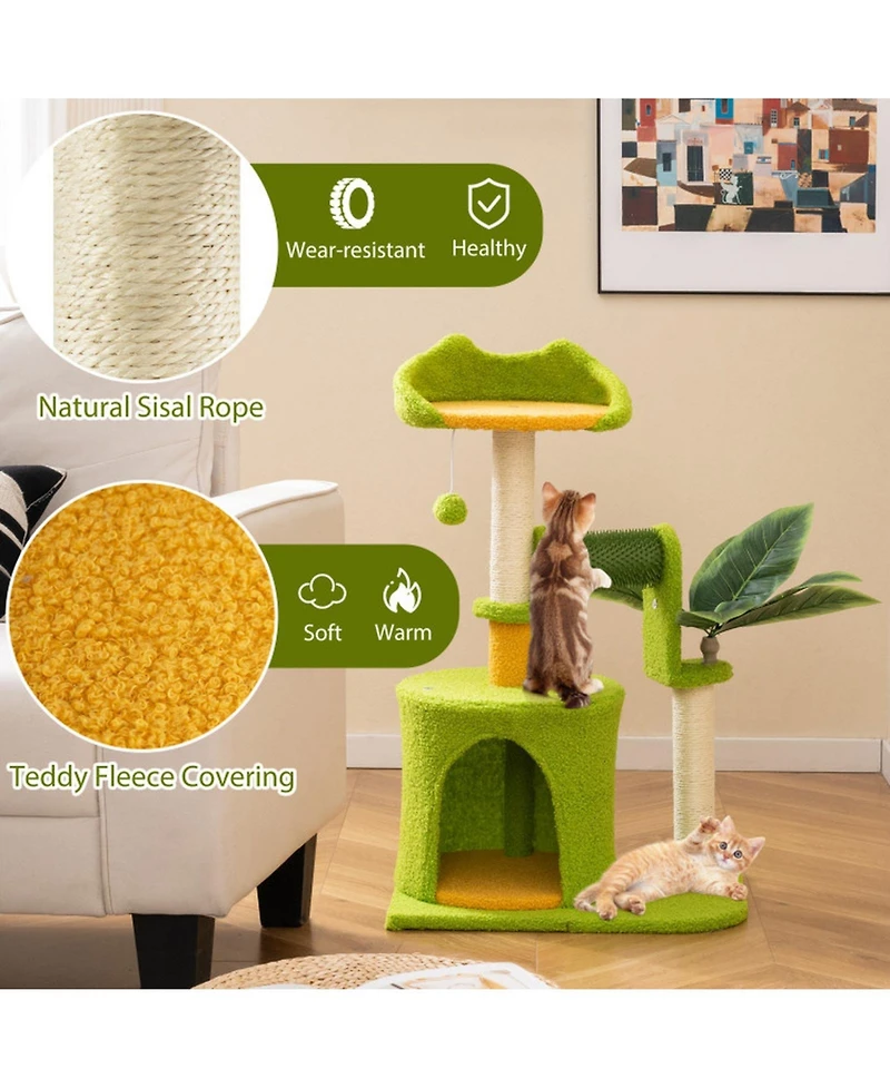 Hongge Palm Tree Cat Tower with Artificial Leaves, 31 Inch