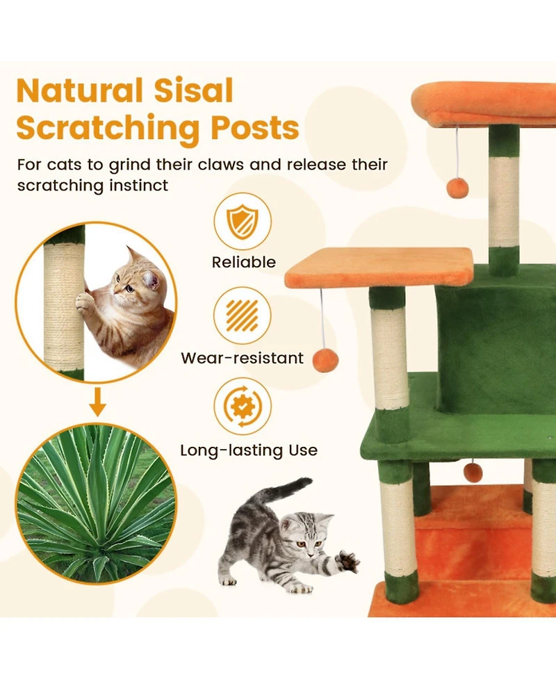 Hongge Plush 58 Inch Multi-Level Cat Tower with Hammock Lounge