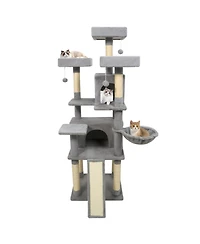 Hongge 65 Inch Tall Cat Tree Featuring Three Upholstered Perches