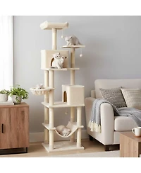 Hongge 80 Inch Extra Tall Multi-Cat Tree with Skylight Condo