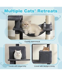 Hongge 58 Inch Modern Cat Tower with Wide-Entrance Cat Condos