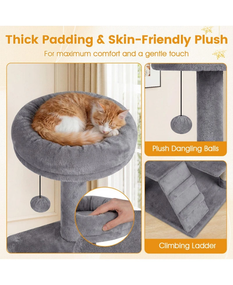 Hongge 52 Inch Indoor Cat Tower Tree with Two Enclosed Cat Caves