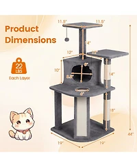 Hongge 44 Inch Kitten Tower with Sisal Scratching and Climbing Ramp