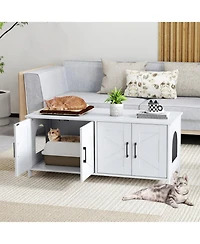 Hongge 48 in Cat Litter Box Enclosure for 2 Cats with Barn Doors and Large Tabletop