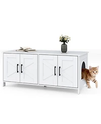 Hongge 48 in Cat Litter Box Enclosure for 2 Cats with Barn Doors and Large Tabletop