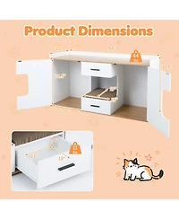 Hongge 55 in Wooden Hidden Cat Litter Box Cabinet with Wide Countertop 2 Drawers and 2 Doors