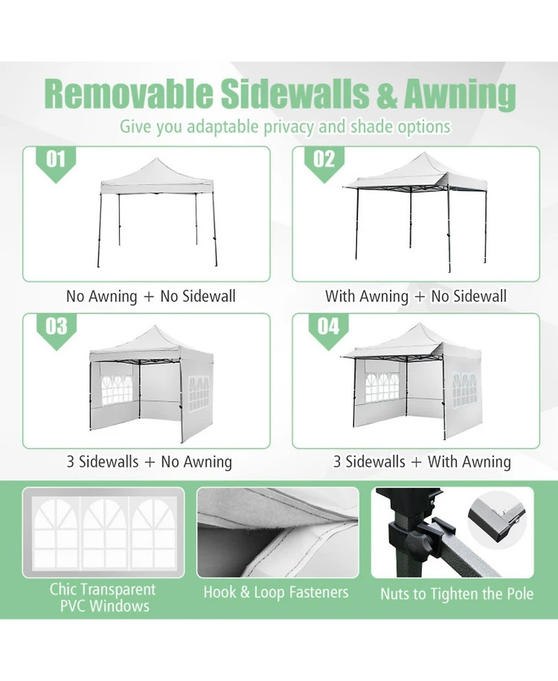 Sugift Pop Up Canopy Tent with Removable Sidewalls and Detachable Awning
