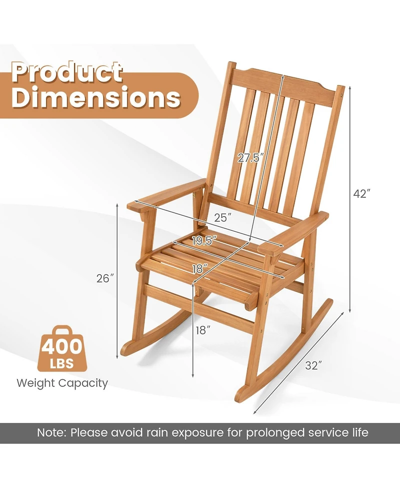 Gymax 2 Piece Outdoor Rocking Chair with High Back Wide Seat Armrests Rocker Chair