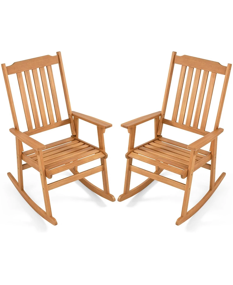 Gymax 2 Piece Outdoor Rocking Chair with High Back Wide Seat Armrests Rocker Chair