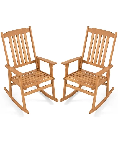 Gymax 2 Piece Outdoor Rocking Chair with High Back Wide Seat Armrests Rocker Chair