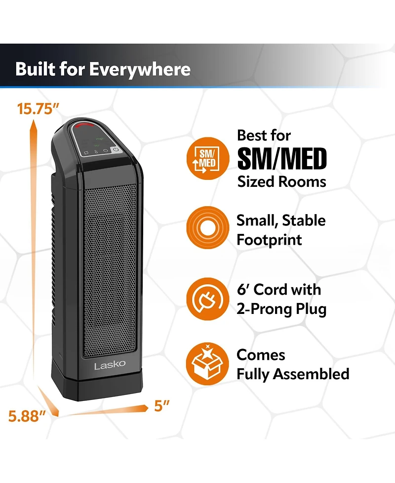 Lasko Ceramic Tower Space Heater, 1500 Watt, Portable with Thermostat