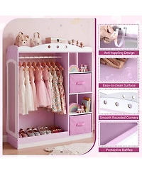 Hongge Kids Dress Up Storage Closet with Full-Length Mirror Hanging Rod and Fabric Drawers