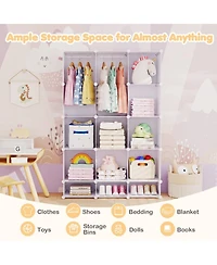 Hongge Modular Kids Wardrobe Closet with 13 Cubes Hanging Rods and Stackable Shelves