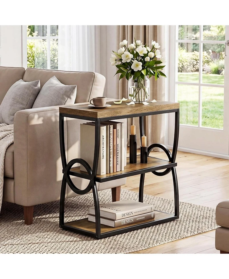 Tribesigns Narrow End Table, Couch Side Table with Storage | 3-Tier Storage, Sturdy Metal Frame