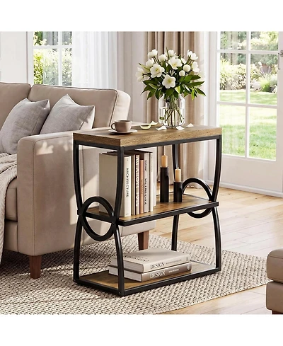 Tribesigns Narrow End Table, Couch Side Table with Storage | 3-Tier Storage, Sturdy Metal Frame