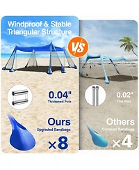 Aofar Beach Tent Sun Shelter Sandbags Stability Poles Camping Fishing 10 X 13 Feet