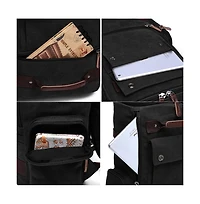 Piscifun Canvas Leather Accent Travel Rucksack Laptop Daypack Hiking Camping Bag