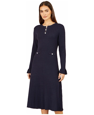 Yumi Women's Pointelle-Knit A-Line Midi Dress