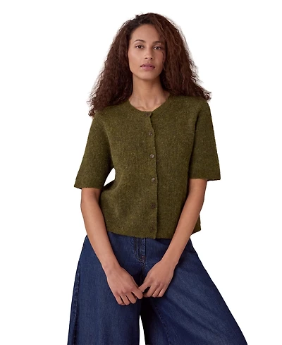 Celtic & Co. Women's Alpaca-Blend Ribbed Short-Sleeve Cardigan