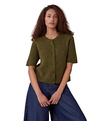 Celtic & Co. Women's Alpaca-Blend Ribbed Short-Sleeve Cardigan