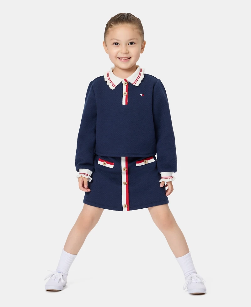Tommy Hilfiger Girls' 2T-6X Ruffled Collared Top and Skirt, 2-Piece Set