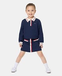 Tommy Hilfiger Girls' 2T-6X Ruffled Collared Top and Skirt, 2-Piece Set